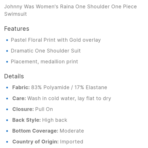 **HP** Nwt Johnny Was Raina One Shoulder Swimsuit - Picture 5 of 14